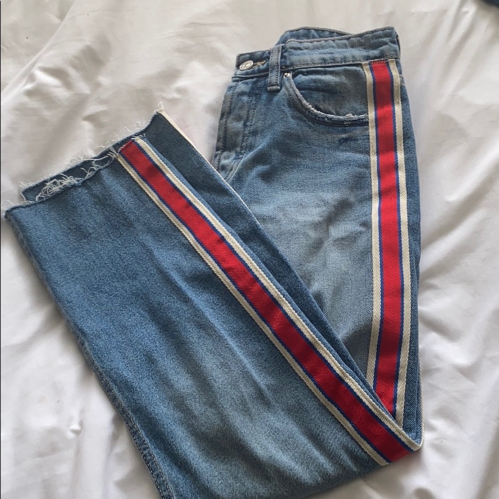 Zara red stripe side high waisted jeans